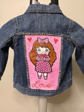 Old Navy Blue Denim Jacket with Pink Artwork